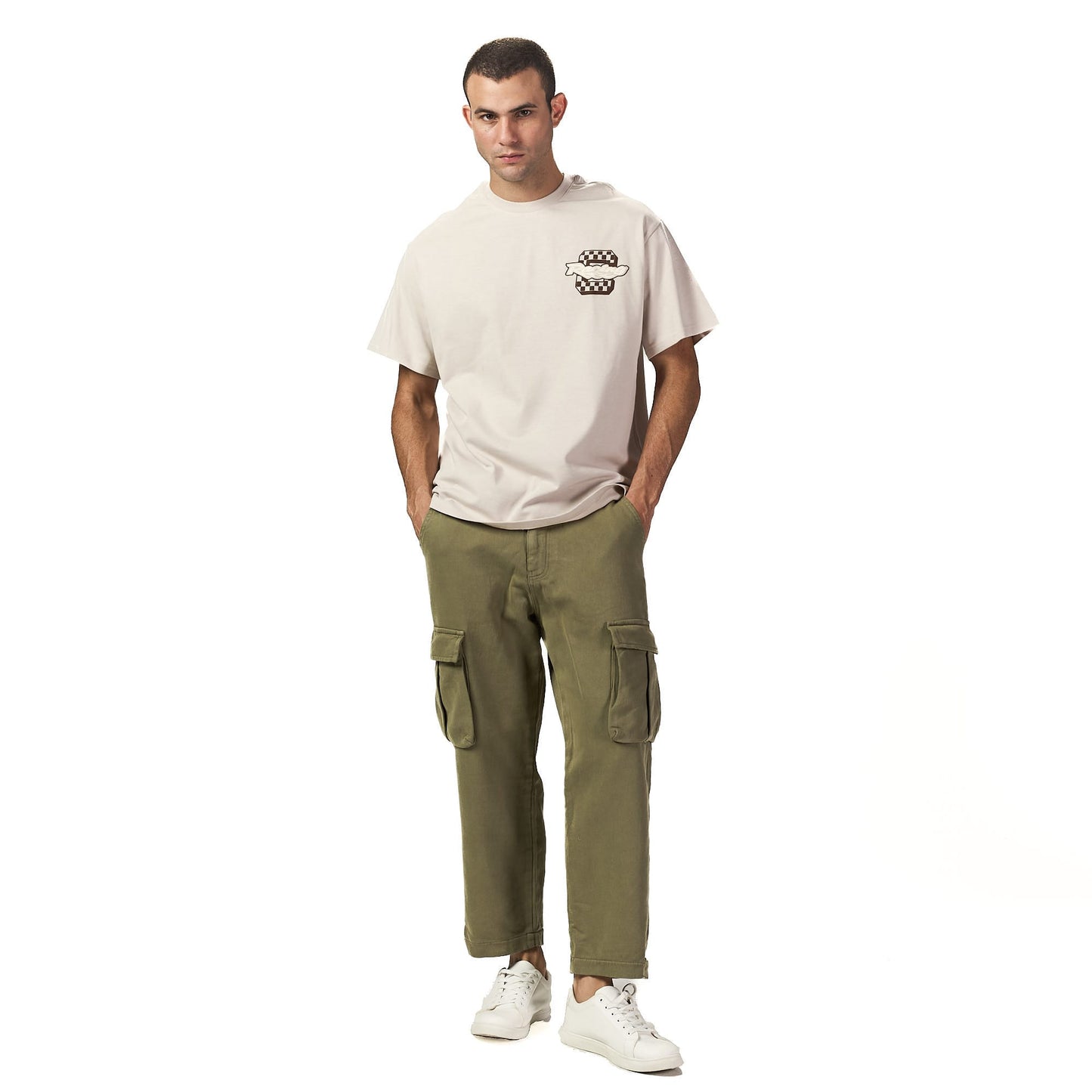 Racing beige oversized printed t shirt