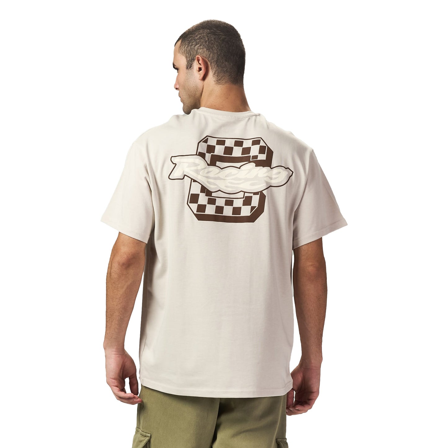Racing beige oversized printed t shirt