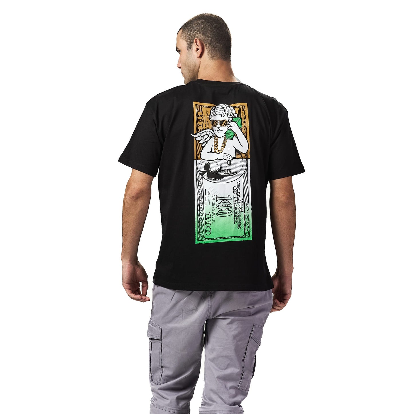 100 dollar bill black oversized printed t shirt