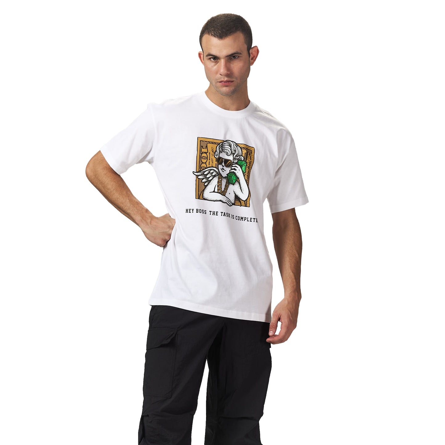 100 dollar bill white oversized printed t shirt