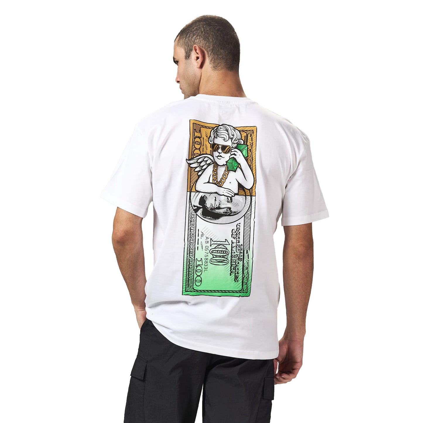 100 dollar bill white oversized printed t shirt