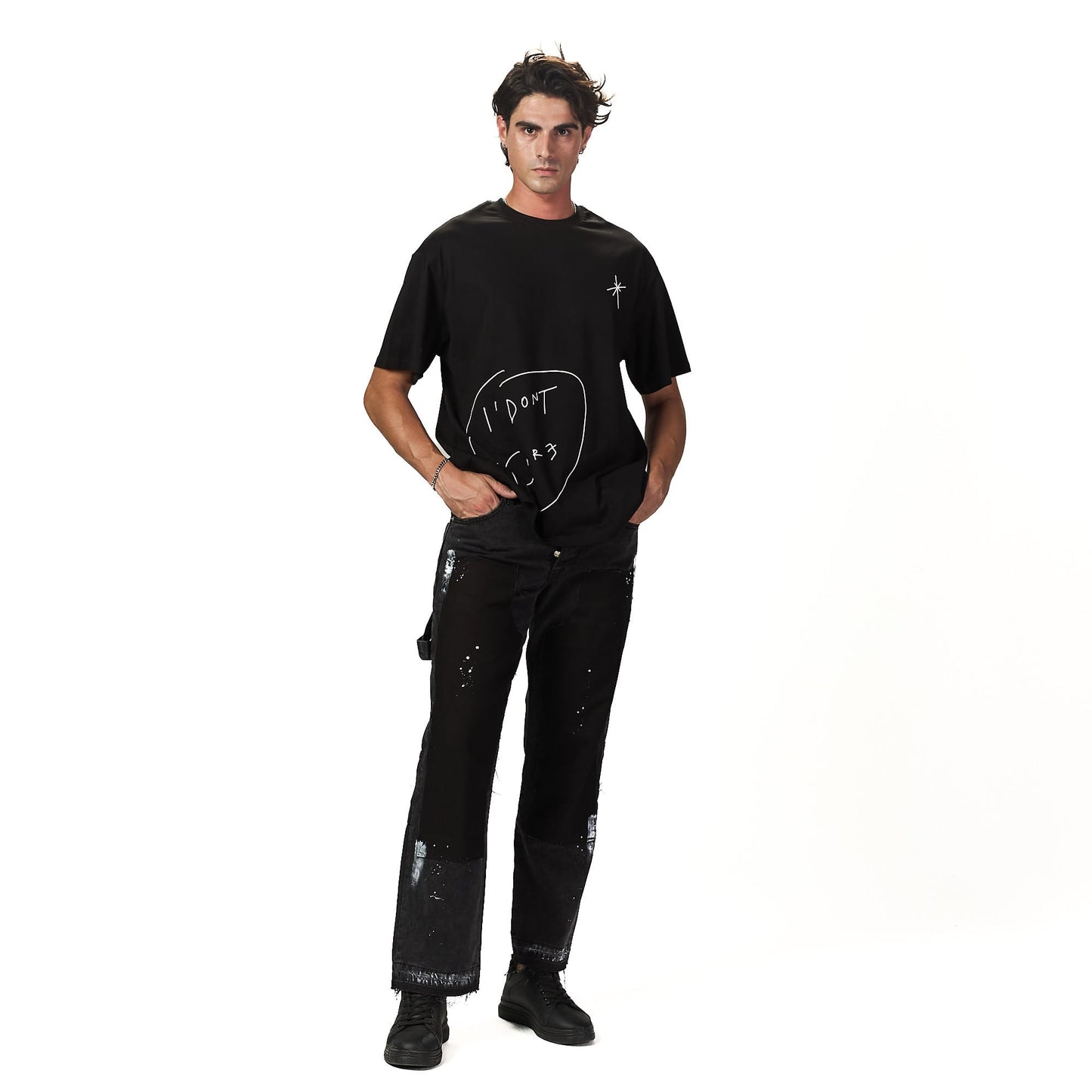 Bad Vibes Artwork Black Oversized Printed T shirt