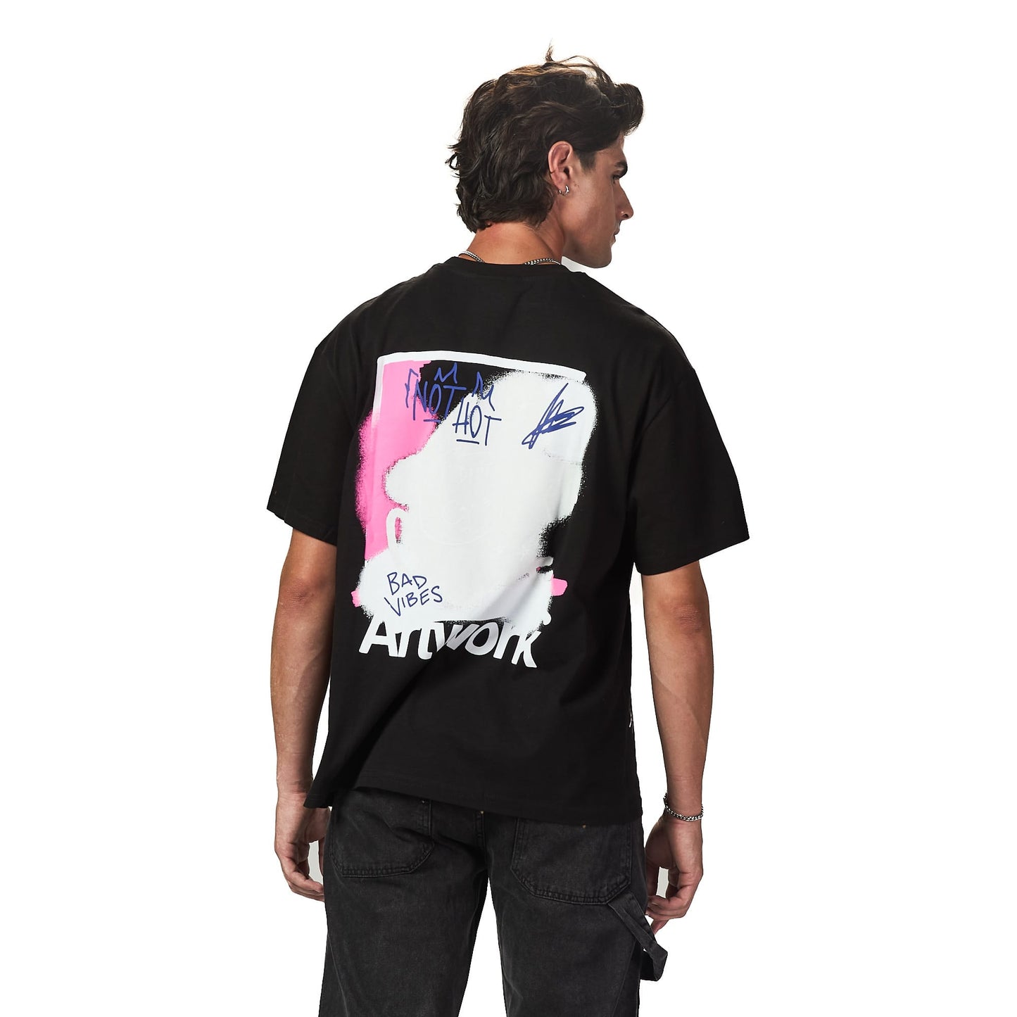Bad Vibes Artwork Black Oversized Printed T shirt