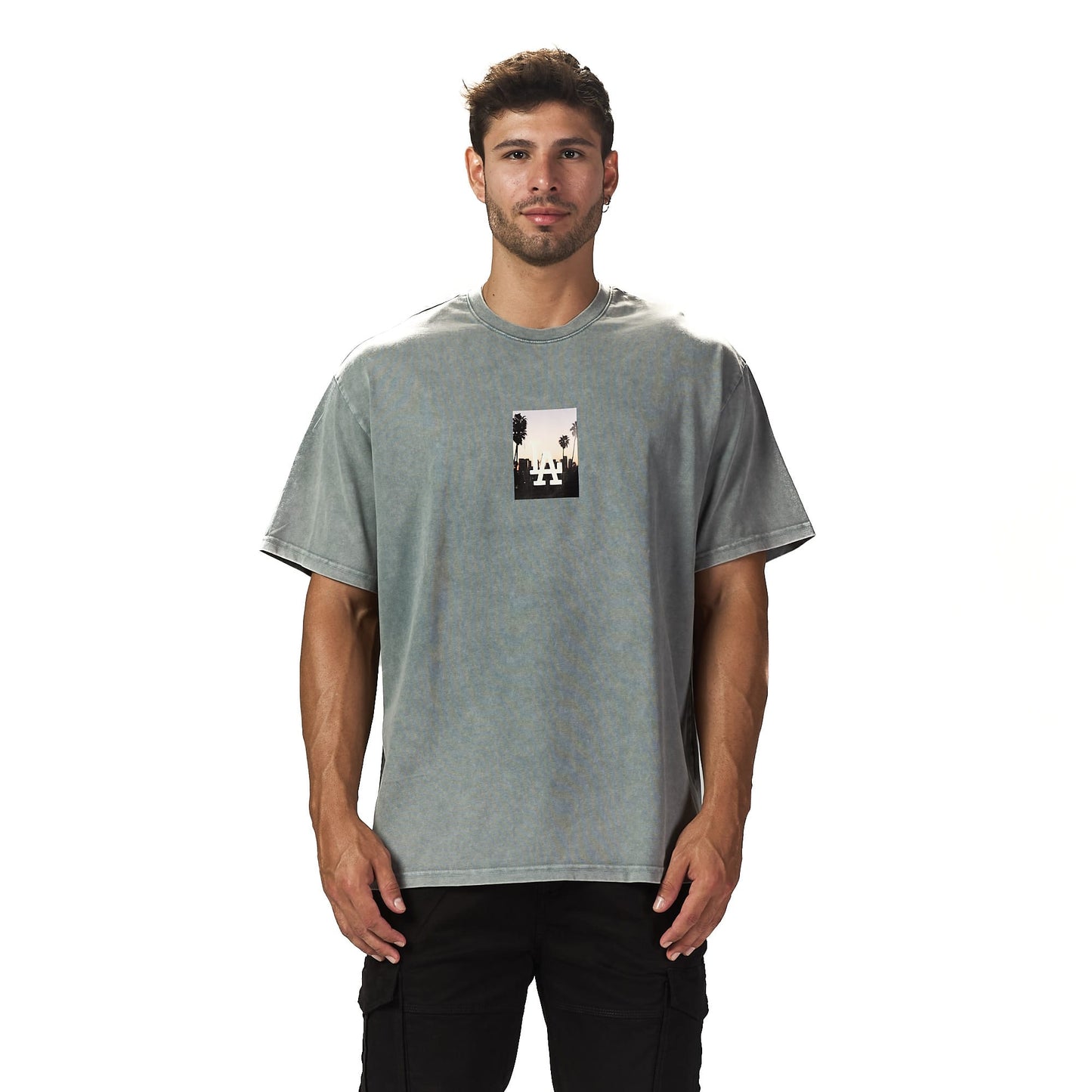 LA Grey Washed Oversized Printed T-shirt