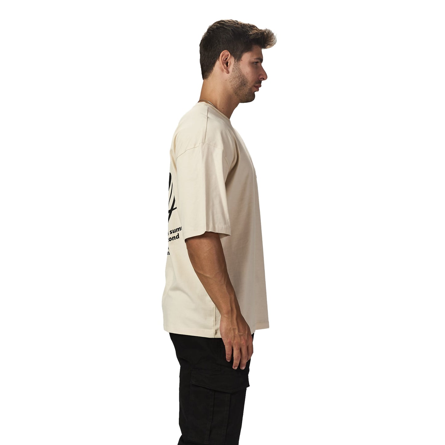 Light Beige Smile Oversized Printed T shirt