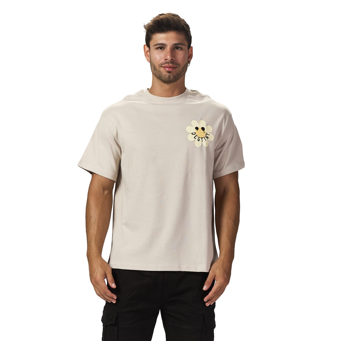 Destiny beige oversized printed t shirt