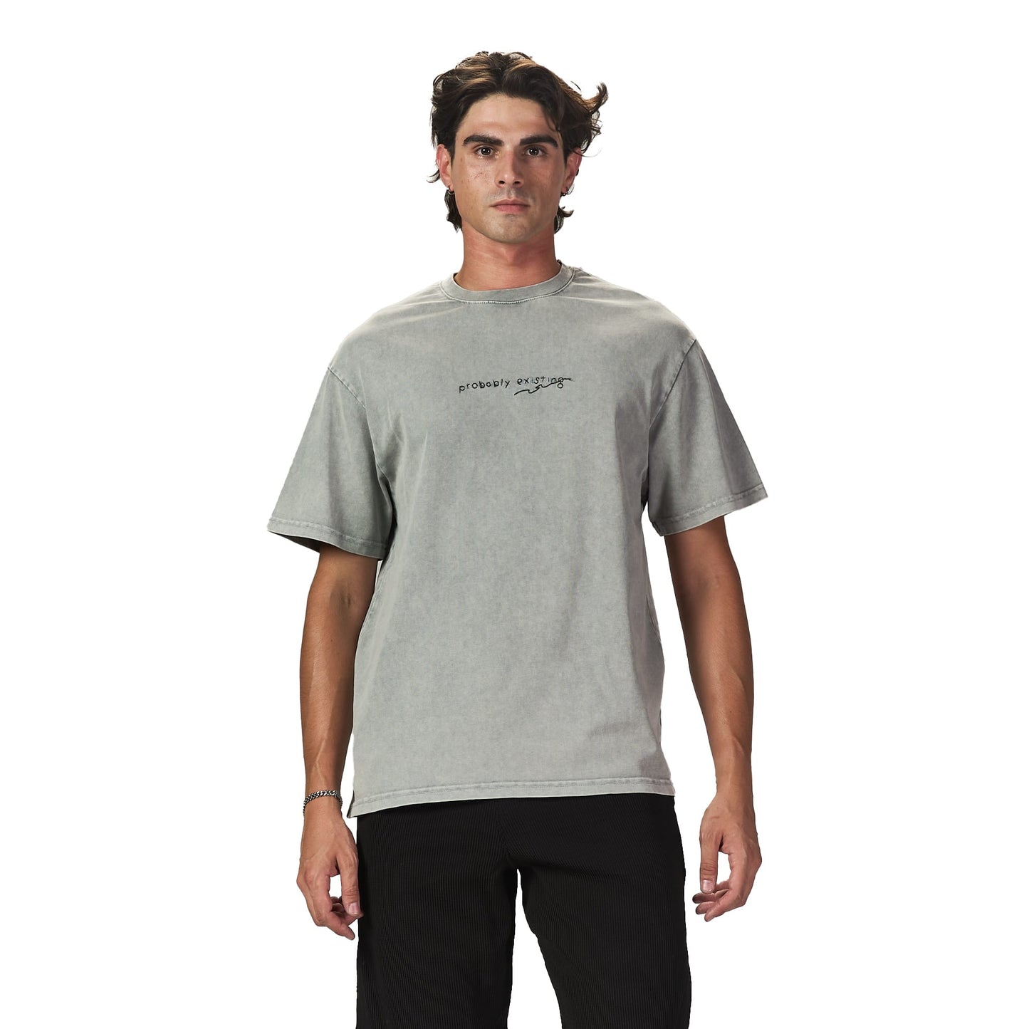 Probably Existing Light Grey Washed Oversized T shirt