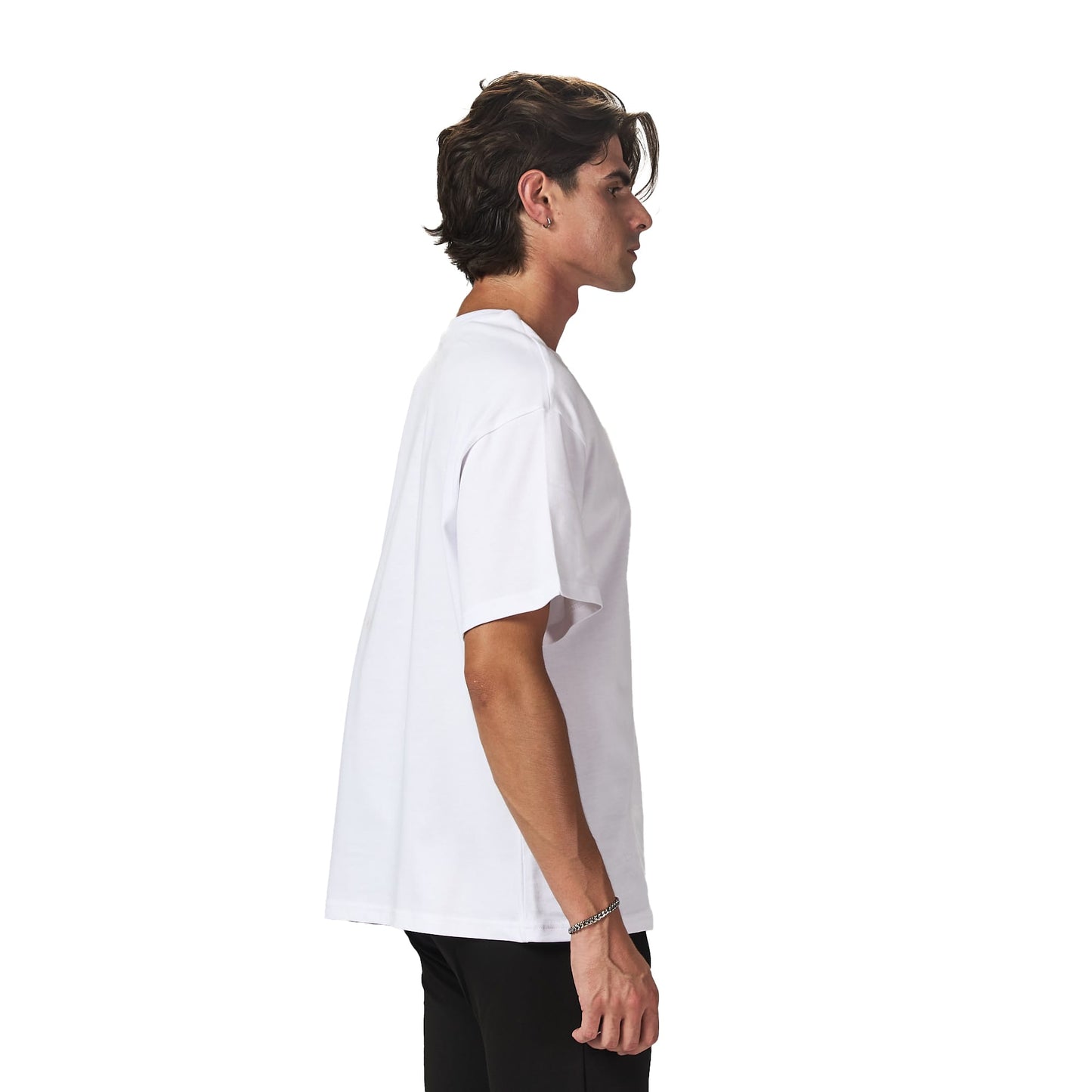 White Oversized Neck Printed T-shirt