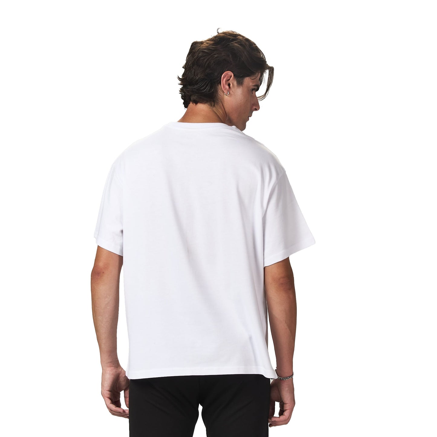 White Oversized Neck Printed T-shirt