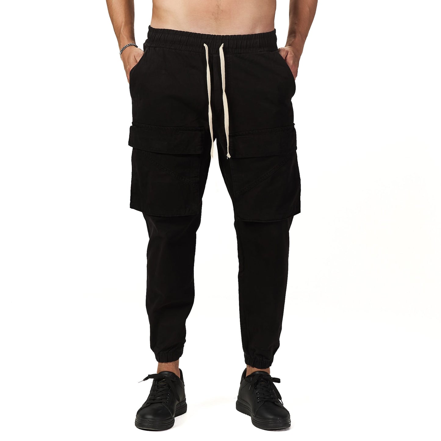 Black long rope baggy pant