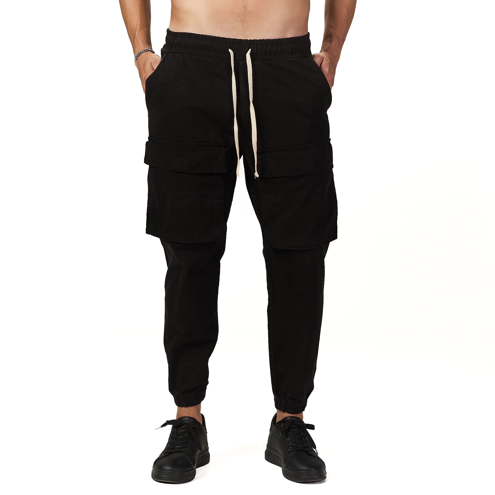 Black long rope baggy pant