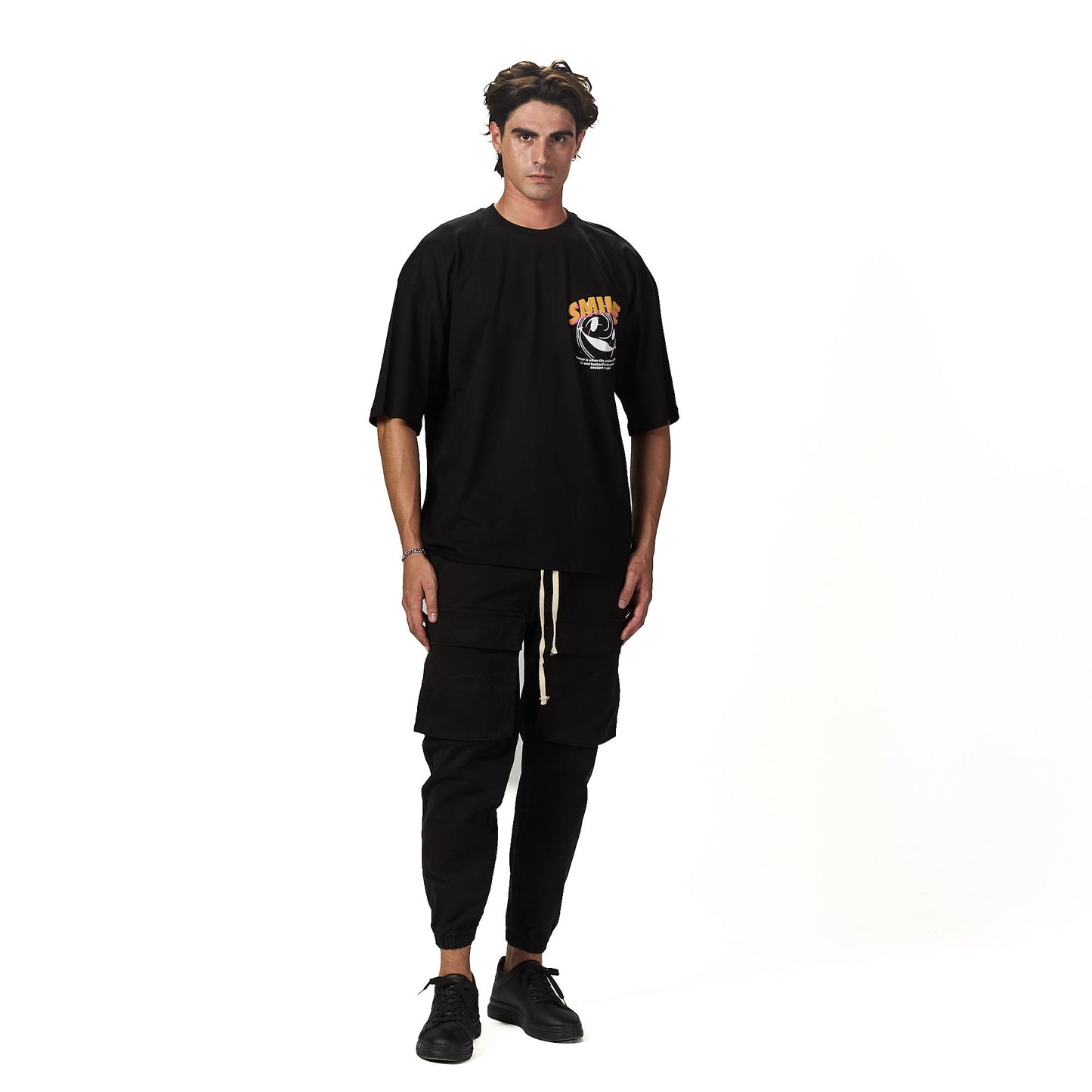 Smile Black Oversized Printed T-shirt