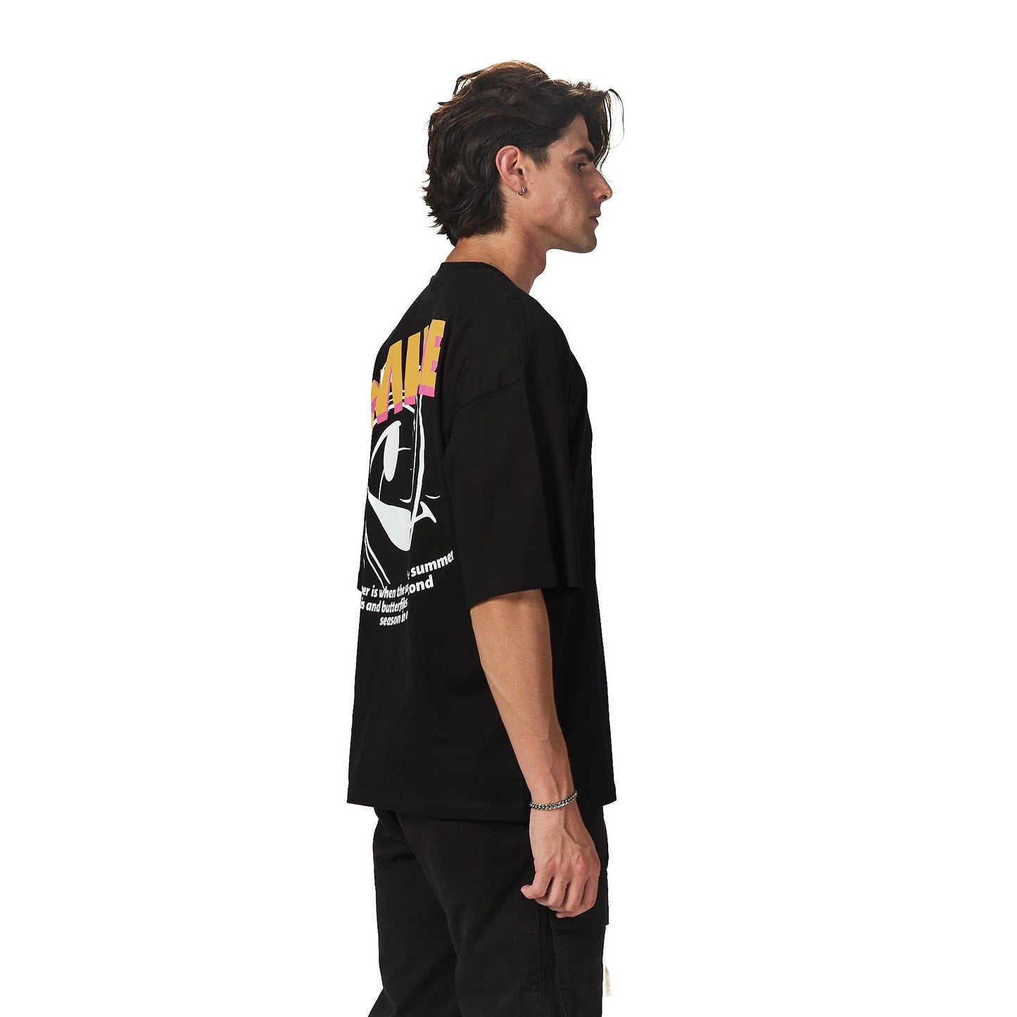 Smile Black Oversized Printed T-shirt