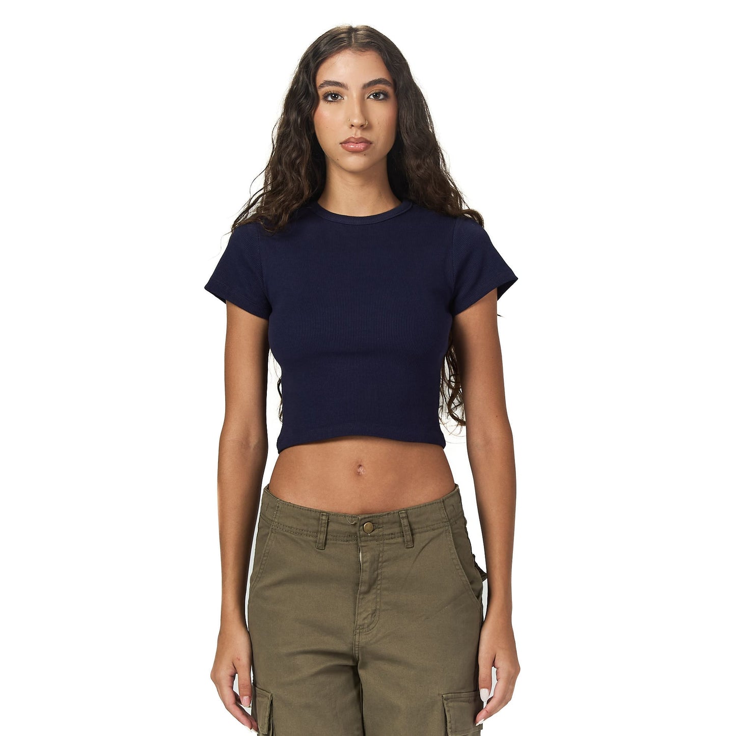 Dark blue ribbed short Sleeveless basic body