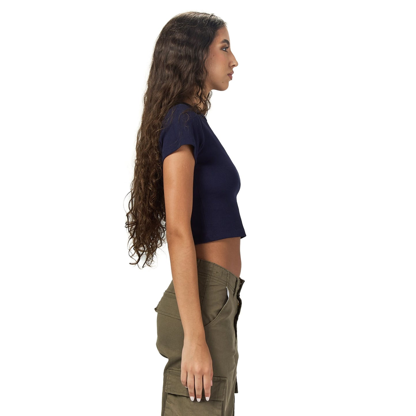 Dark blue ribbed short Sleeveless basic body