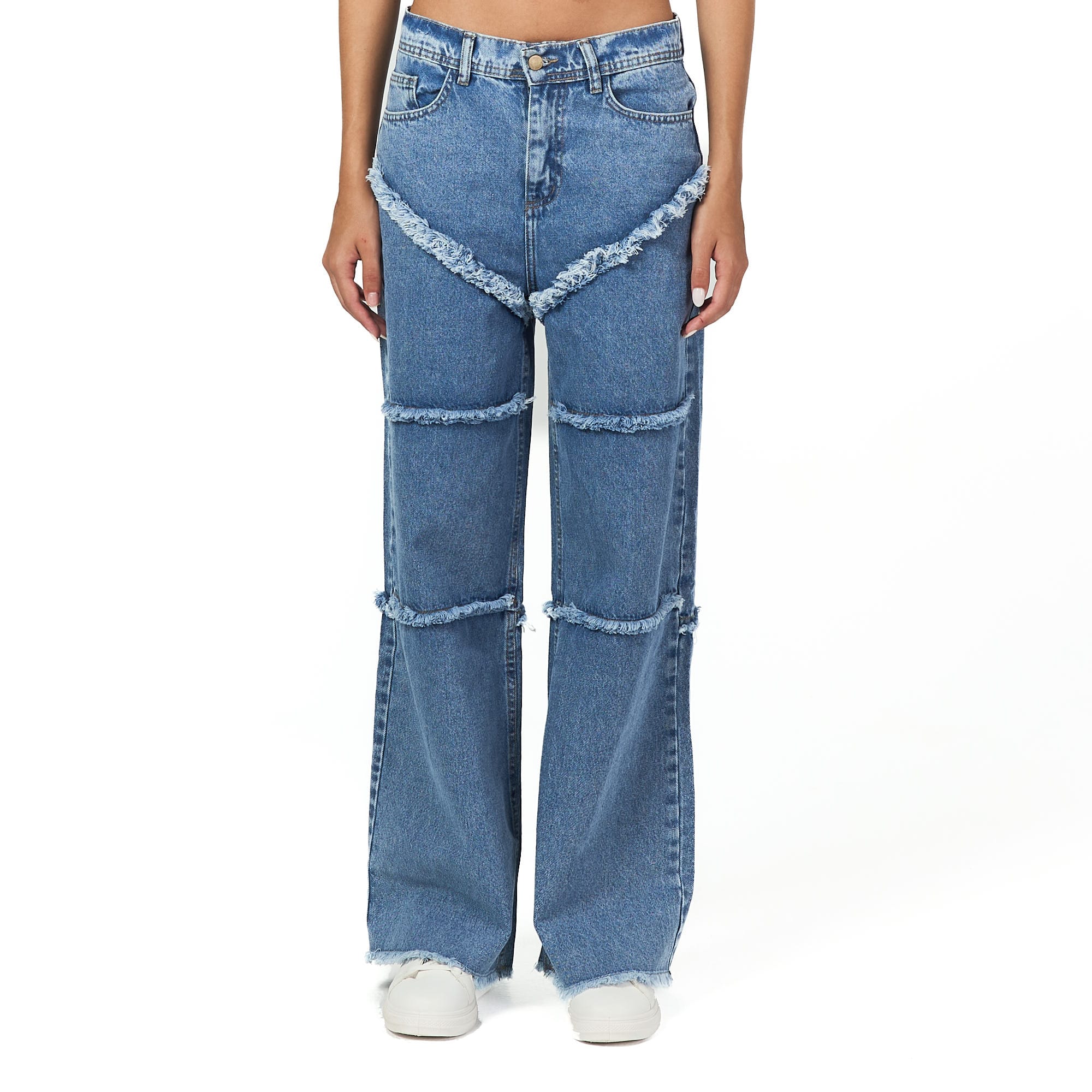 Blue scratched wide leg jeans