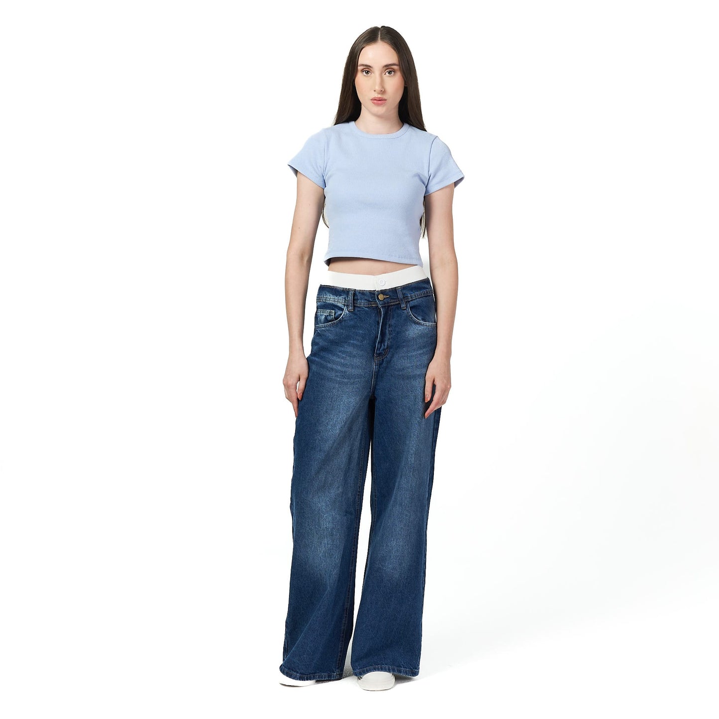 Sky blue ribbed short Sleeveless basic body
