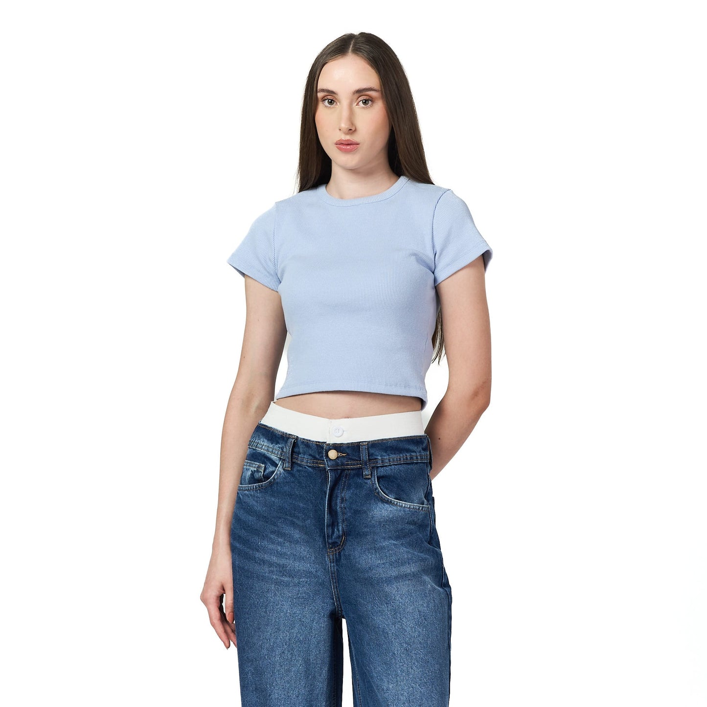 Sky blue ribbed short Sleeveless basic body