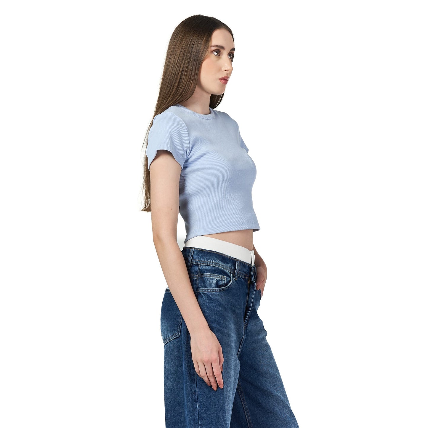 Sky blue ribbed short Sleeveless basic body