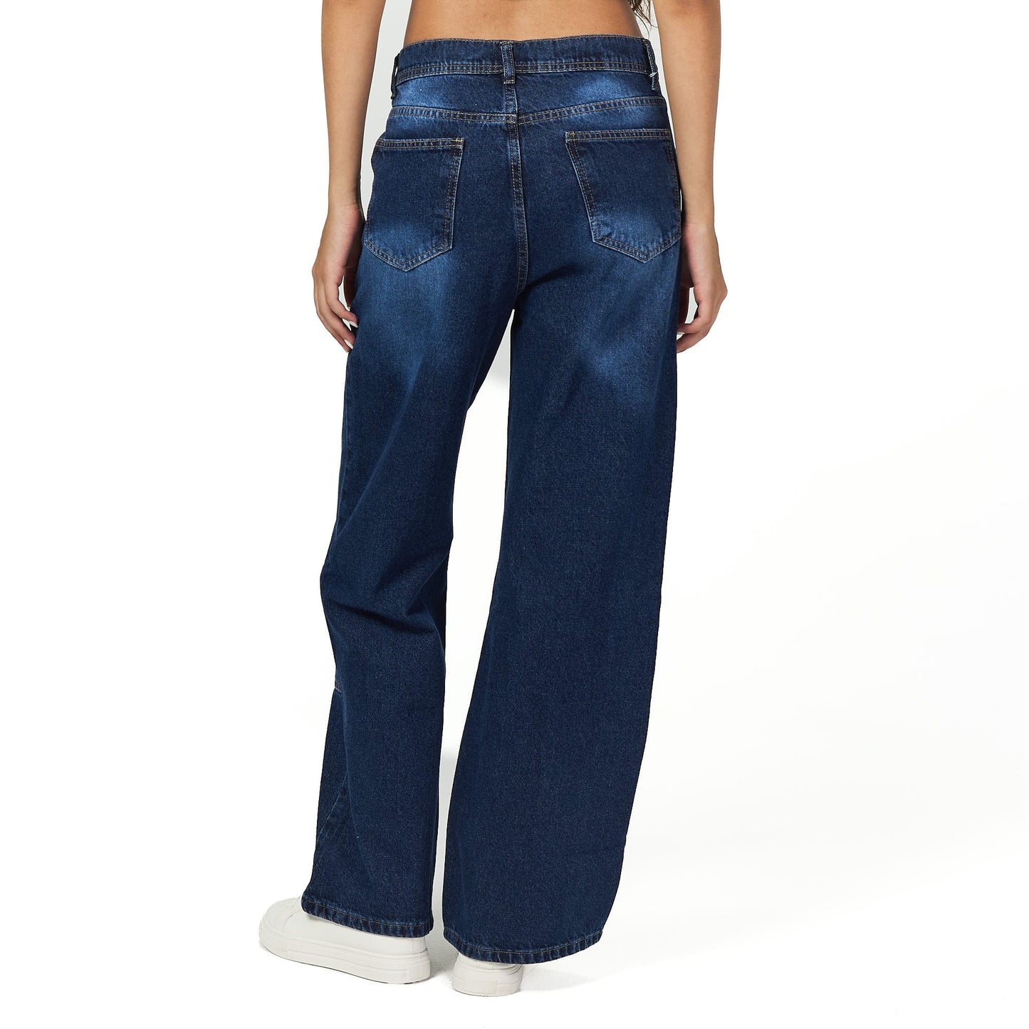 Dark blue front cut jean
