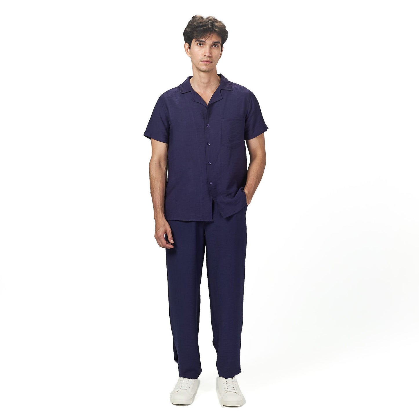 Dark blue summer linen set