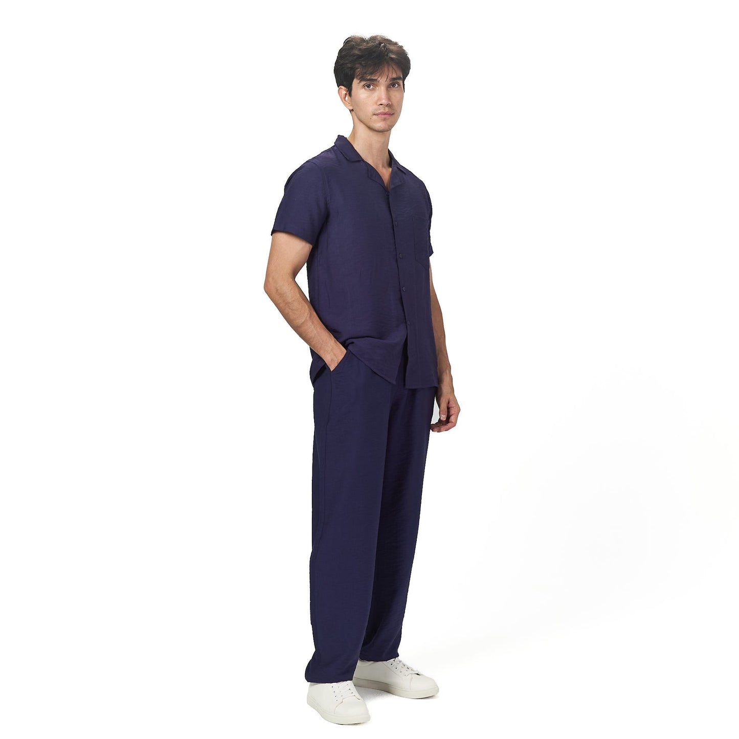Dark blue summer linen set