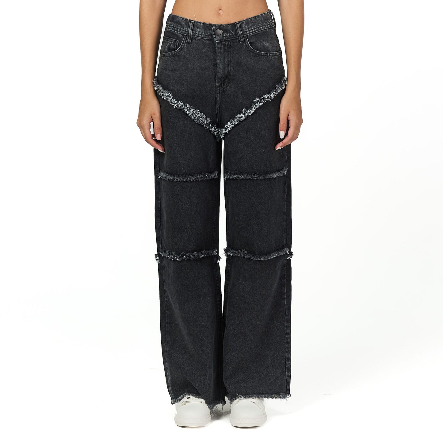 Dark grey scratched wide leg jeans