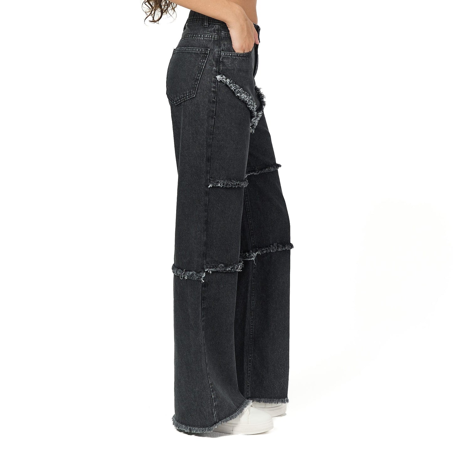 Dark grey scratched wide leg jeans