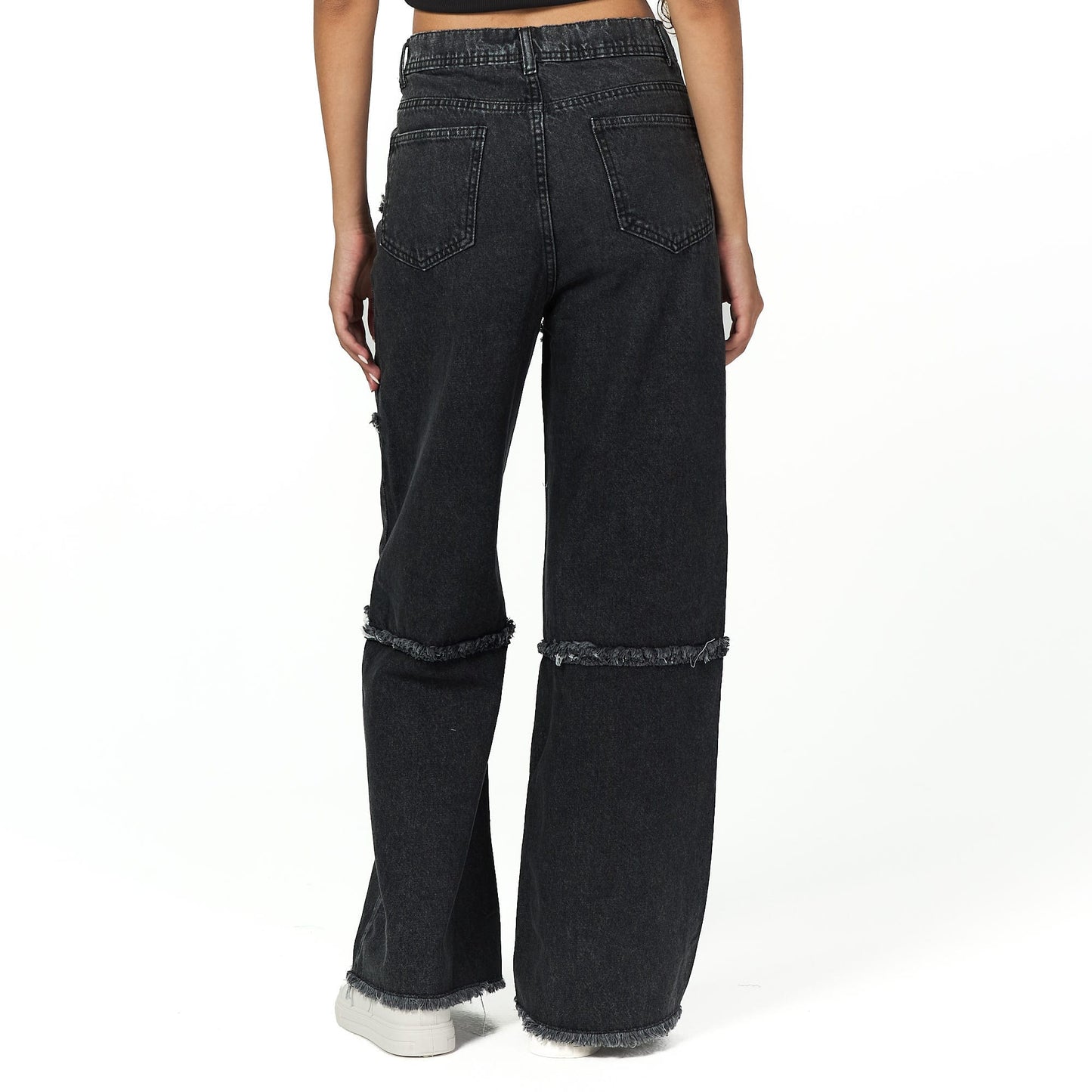 Dark grey scratched wide leg jeans