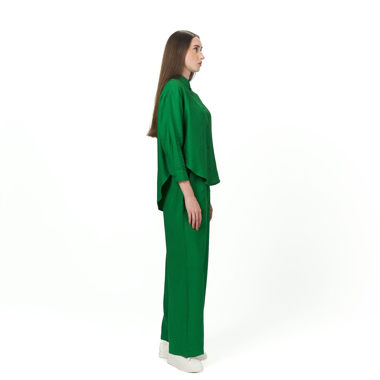 Dark green summer linen outfit