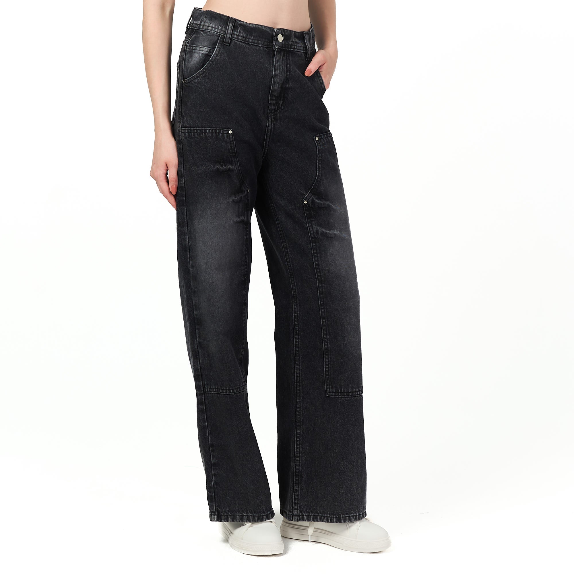 Black front cut jean