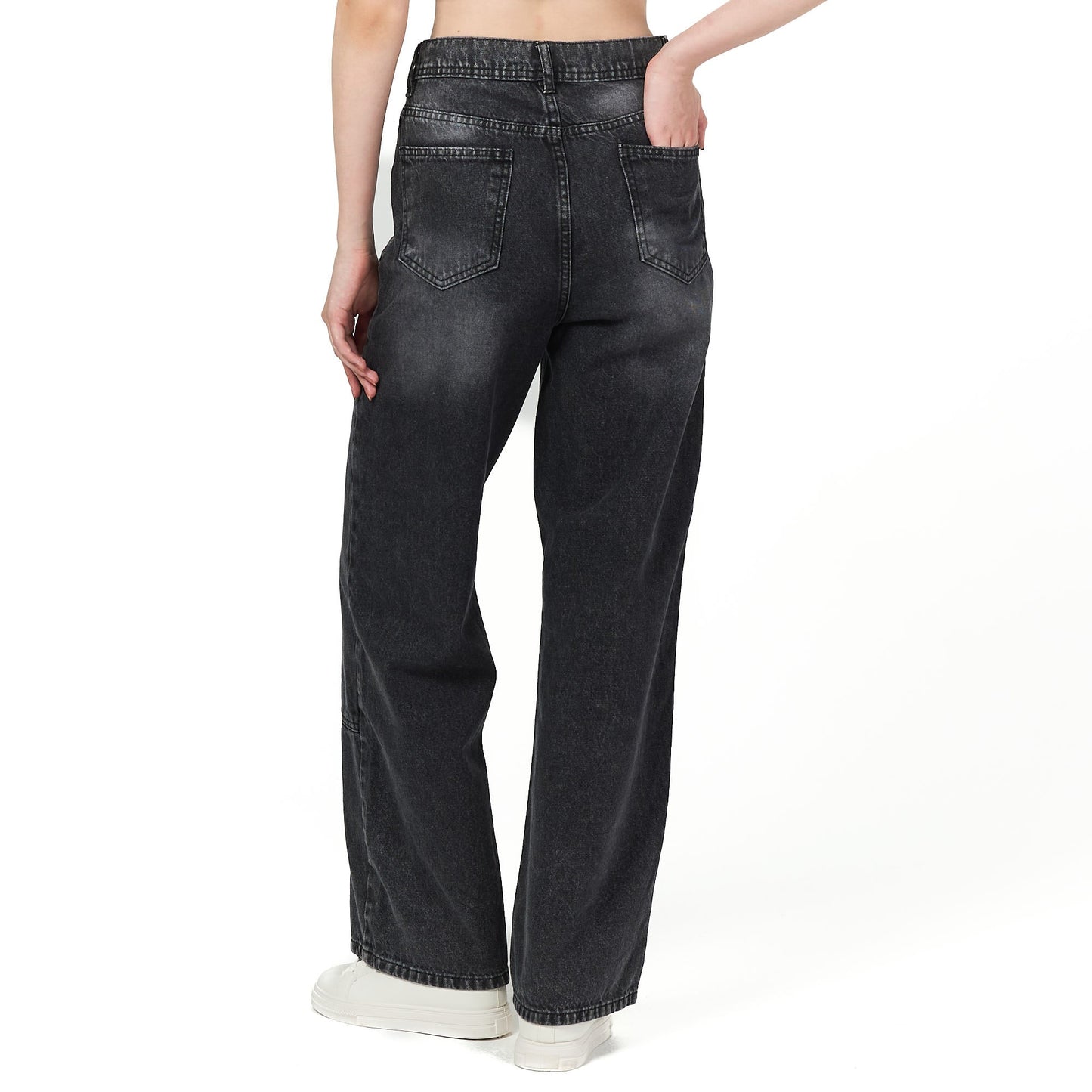 Black front cut jean