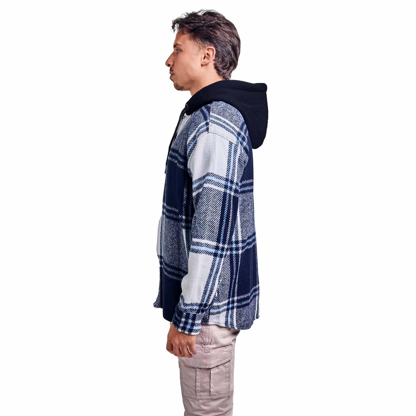 White Hoodie Checkered plaid jacket black white wide striped