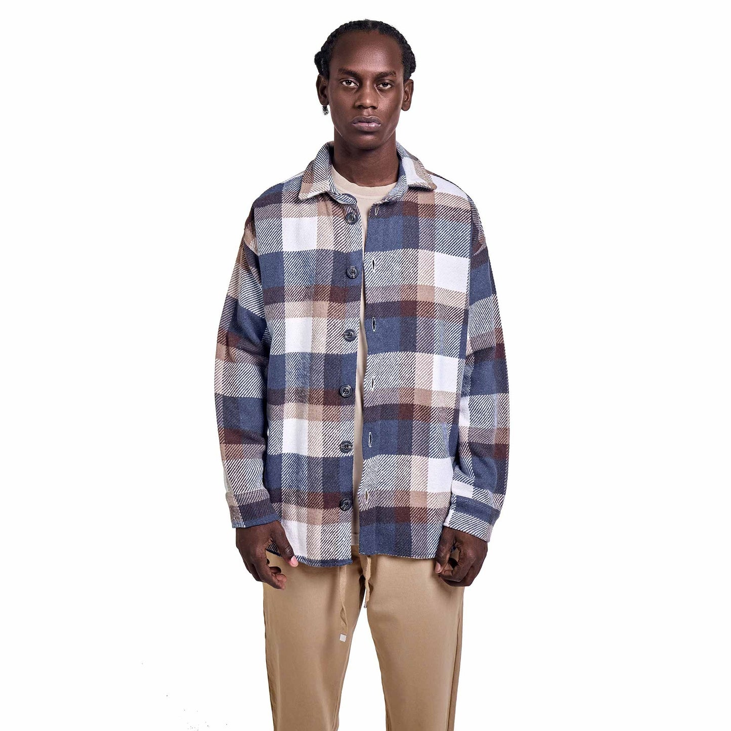 Navy Checkered Shirt brown beige